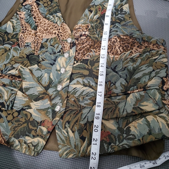 Tapestry Maximalist Vintage Animal Safari Print Vest Waistcoat Size Large Green - Picture 4 of 12